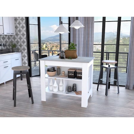 Homeroots Marble & White Kitchen Island with Three Storage Shelves 474093